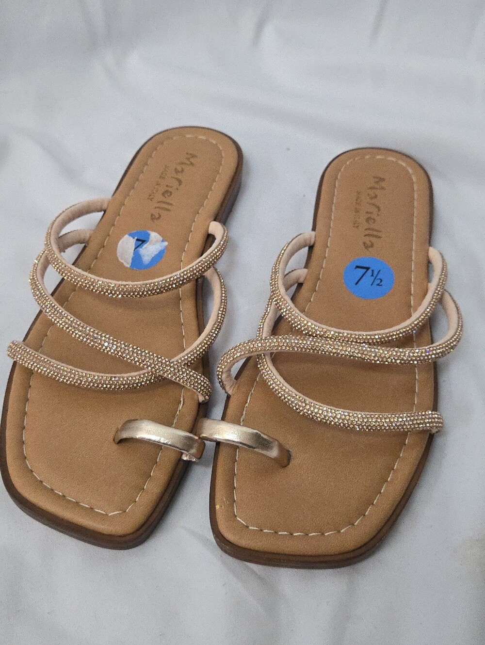 NWOT Mariella Italian Metallic Rose Gold Beaded Strappy Slide Sandals Women 7.5